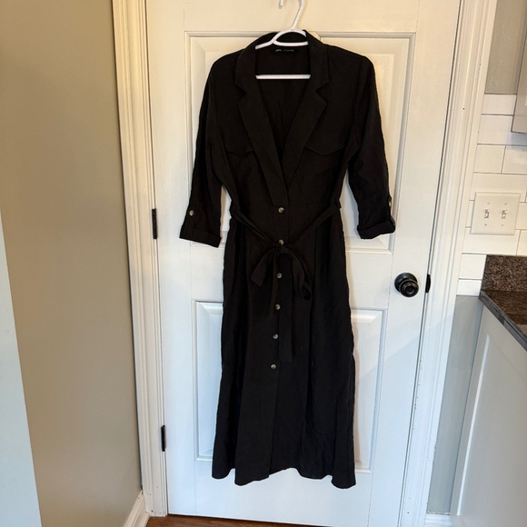 Zara Belted button front midi Shirtdress Black 45098 - Picture 2 of 12